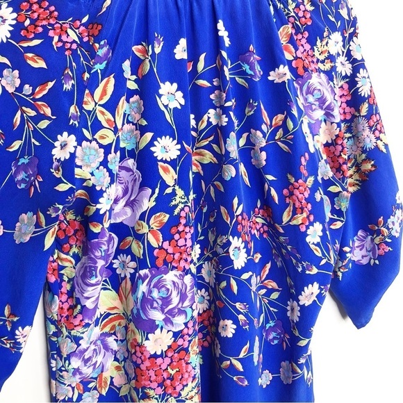 YUMI Kim Blue floral silk BoHo peasant blouse - Picture 3 of 11